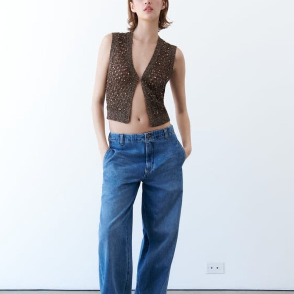 Zara Pearl Trim Knit Vest (SM)